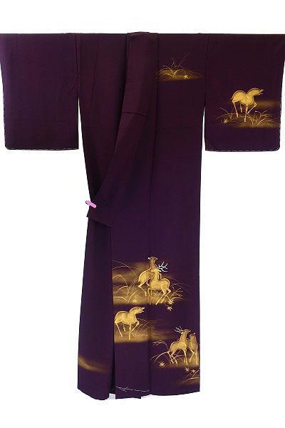 訪問着 身丈158.0cm 烏羽色 鹿 刺繍 一ツ紋 ガード加工 フォーマル