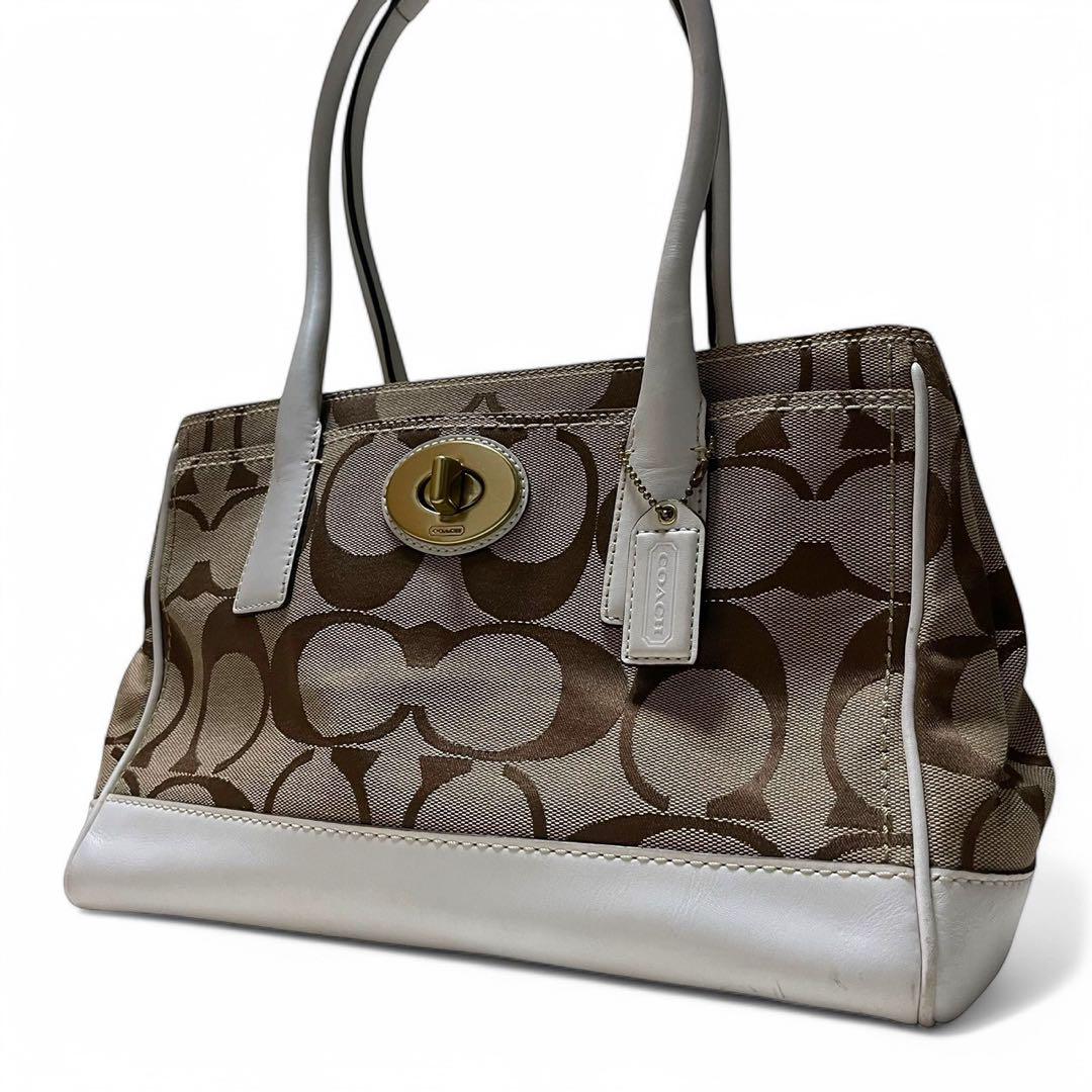 COACH コーチ ハンプトンズ ハンドバッグ ベージュ×ホワイト