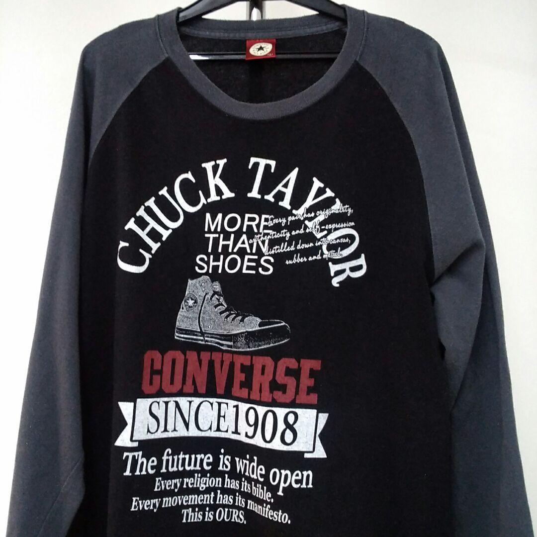 s714 コンバース ロングTシャツ 黒グレー メンズLL チャックテーラー