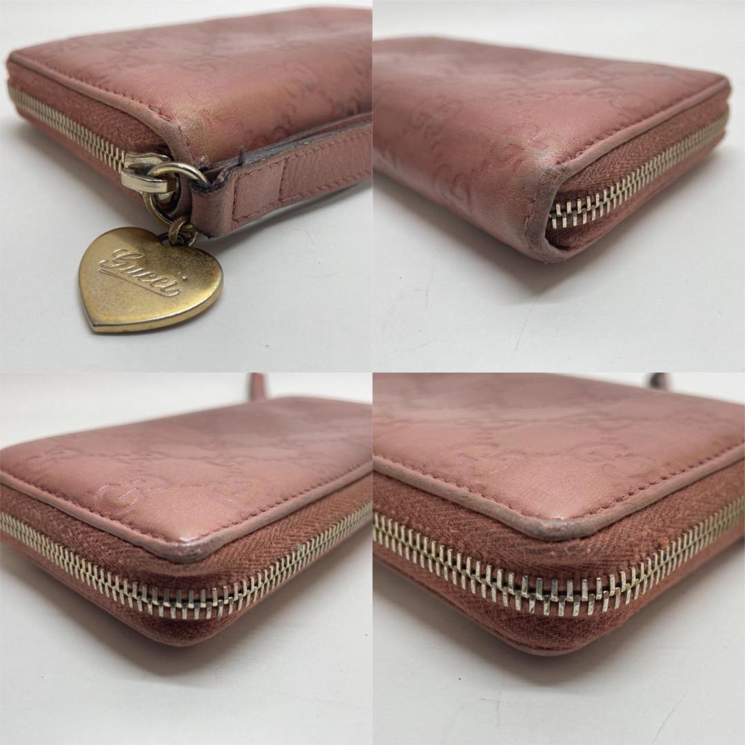 1475 グッチ 長財布 シマレザー ピンク チャーム付き ラウンド