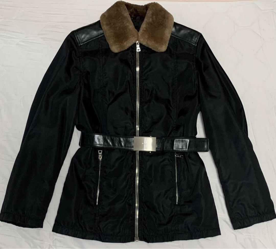 PRADA MILANO プラダ ミラノ ベルト付きレザー＆ナイロンジャケット