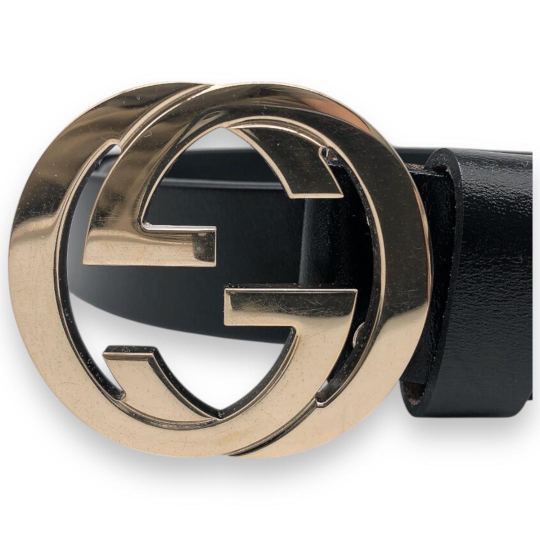 GUCCI グッチ インターロッキング バックル ベルト付き ゴールド ブラック
