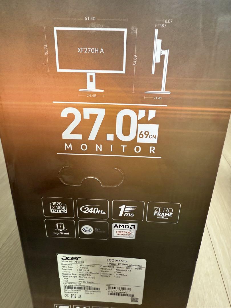 美品 Acer ゲーミングモニター XF270H Abmidprzx 240hz