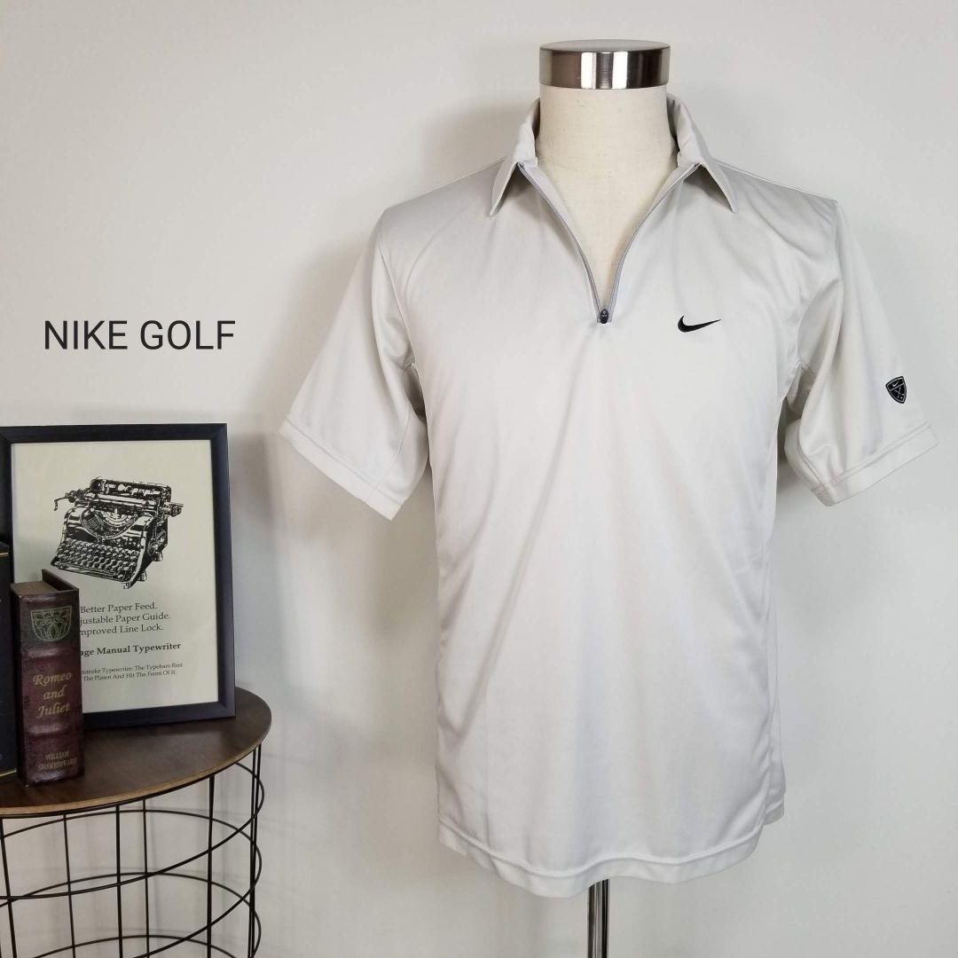NIKE GOLFメンズS半袖ハーフジップポロシャツ薄灰ゴルフ