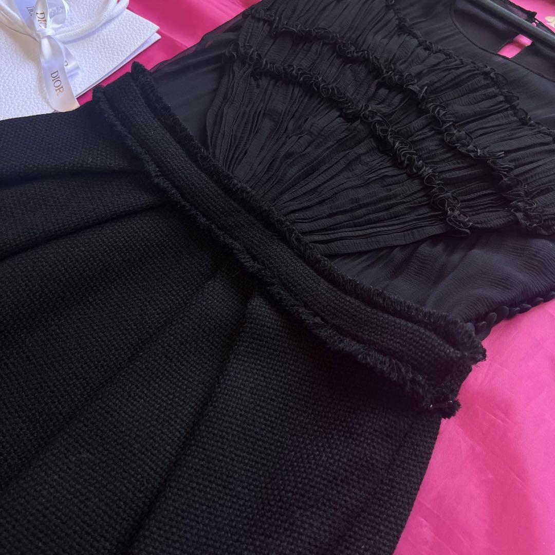 【美品】Christian Dior ドッキングワンピース ブラック 膝丈