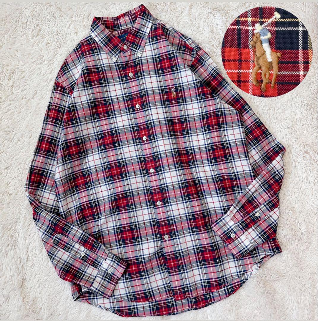 【美品】ラルフローレン オックスフォード ボタンダウン チェックシャツ L