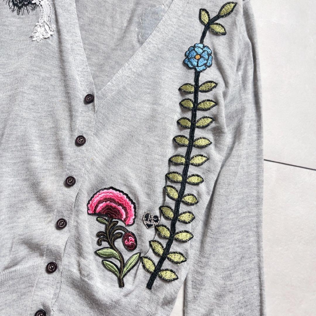COOLATIQUES 刺繍ワッペン 花柄 ノーカラーカーディガン 長袖