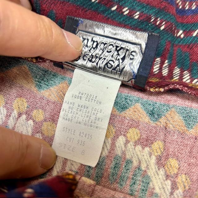 USA古着 80s～90s USA製 エスニック柄 綿 巻きラップロング