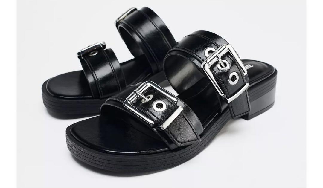 ZARA バックル付きプレーンサンダル 3621/510 ZARA】バックル付きプレーンサンダル ブラック | 3621/510/800