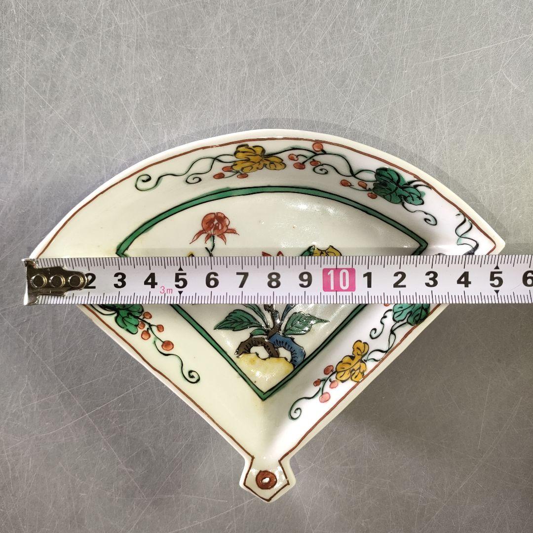 A1221-4/色絵花草文扇形小鉢5客/共箱/銘々皿/飾鉢/盛鉢/懐石道具/
