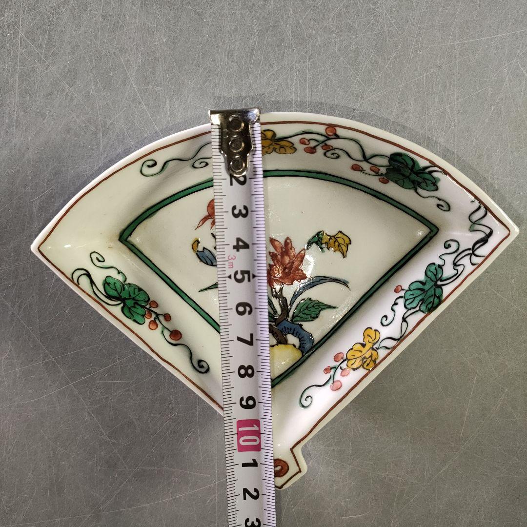 A1221-4/色絵花草文扇形小鉢5客/共箱/銘々皿/飾鉢/盛鉢/懐石道具/
