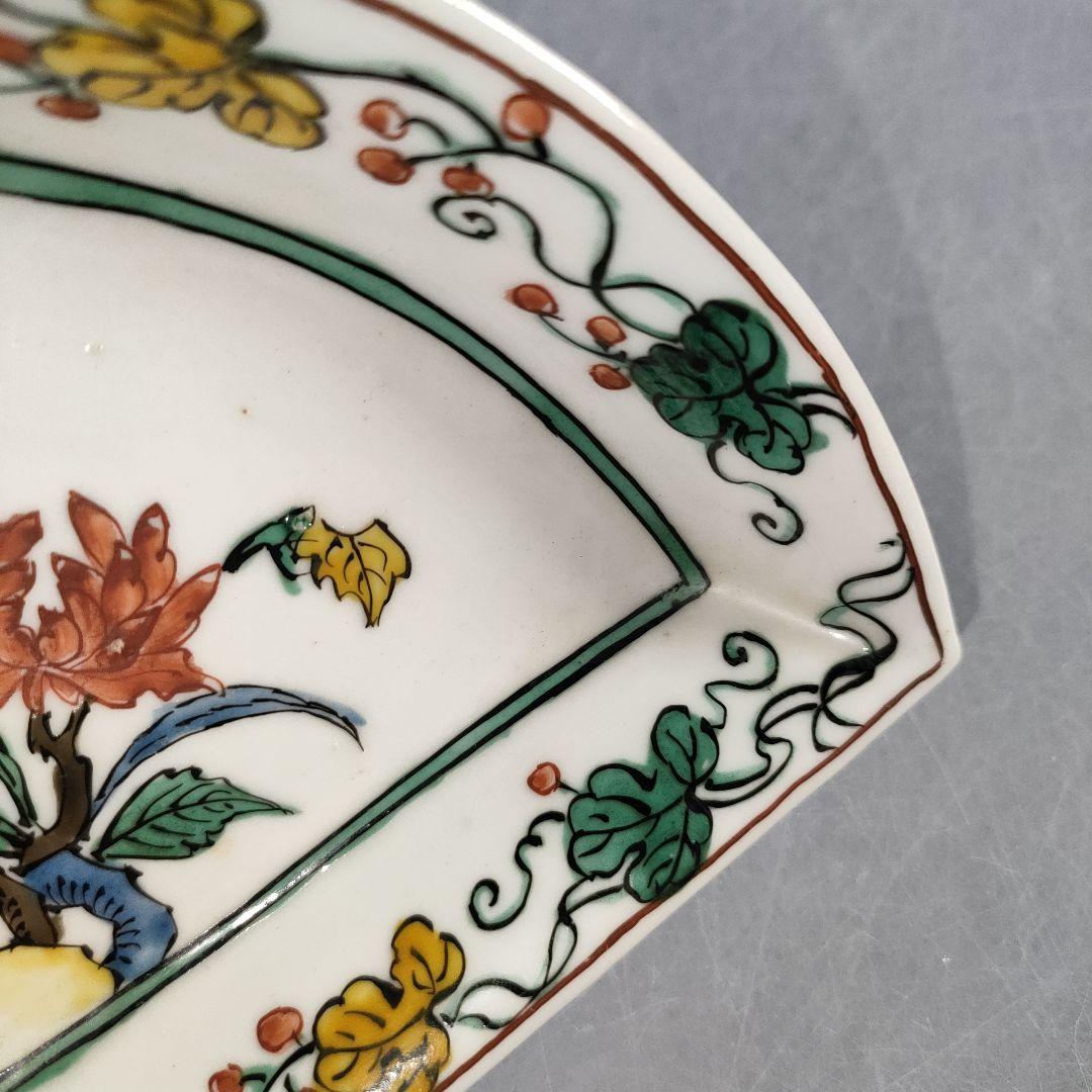 A1221-4/色絵花草文扇形小鉢5客/共箱/銘々皿/飾鉢/盛鉢/懐石道具/