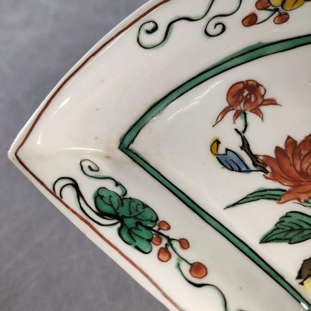 A1221-4/色絵花草文扇形小鉢5客/共箱/銘々皿/飾鉢/盛鉢/懐石道具/