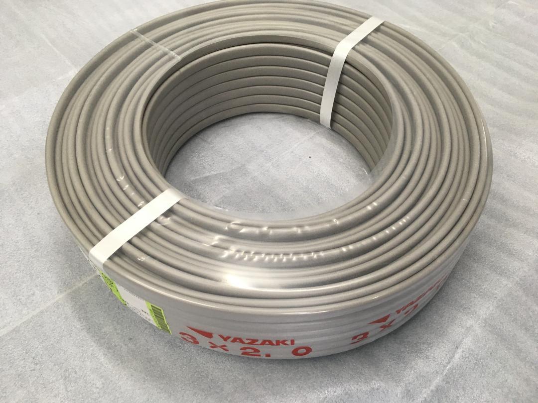 YAZAKI VVF2.0mm-3C(VVF3×2.0)灰 赤白黒 1巻100m