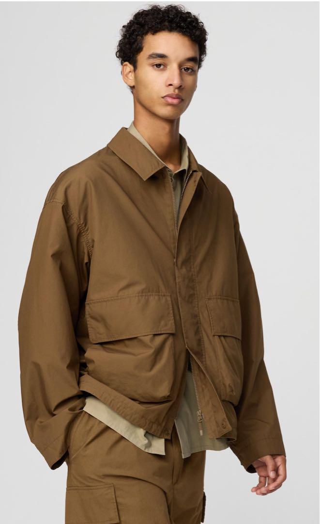 【美品】ユニクロUNIQLOコットンショートブルゾン34ブラウンM475403 ユニクロ公式 | コットンショートブルゾン