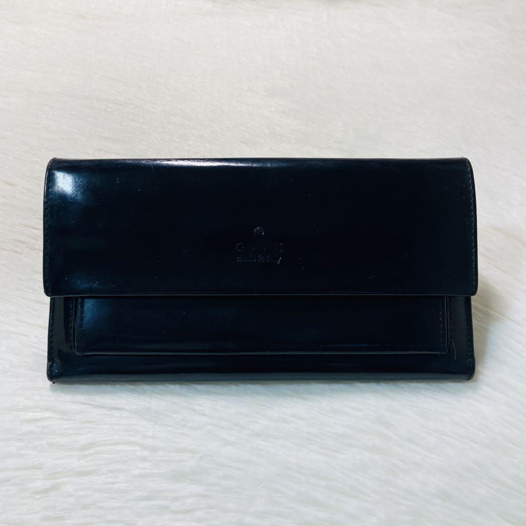お買い得品　GUCCI グッチ　パテント　エナメル　Wホック　長財布　ロング　黒