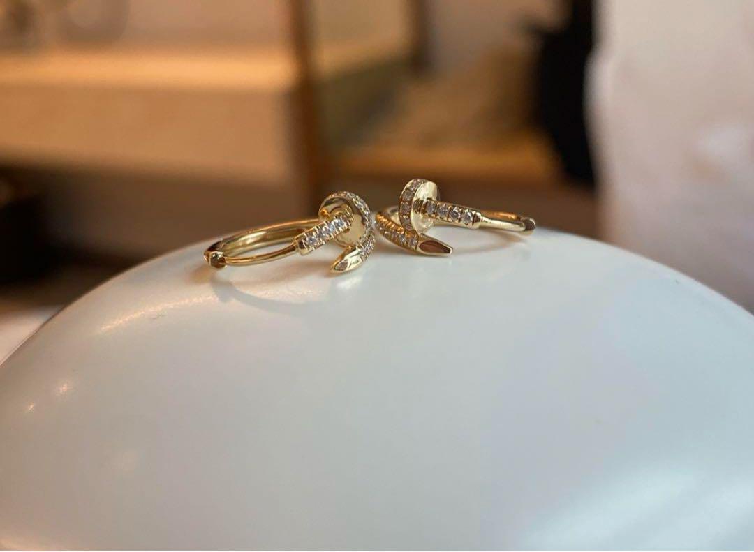 R　K18YG 天然　釘モチーフ　ダイヤモンド　フープピアス