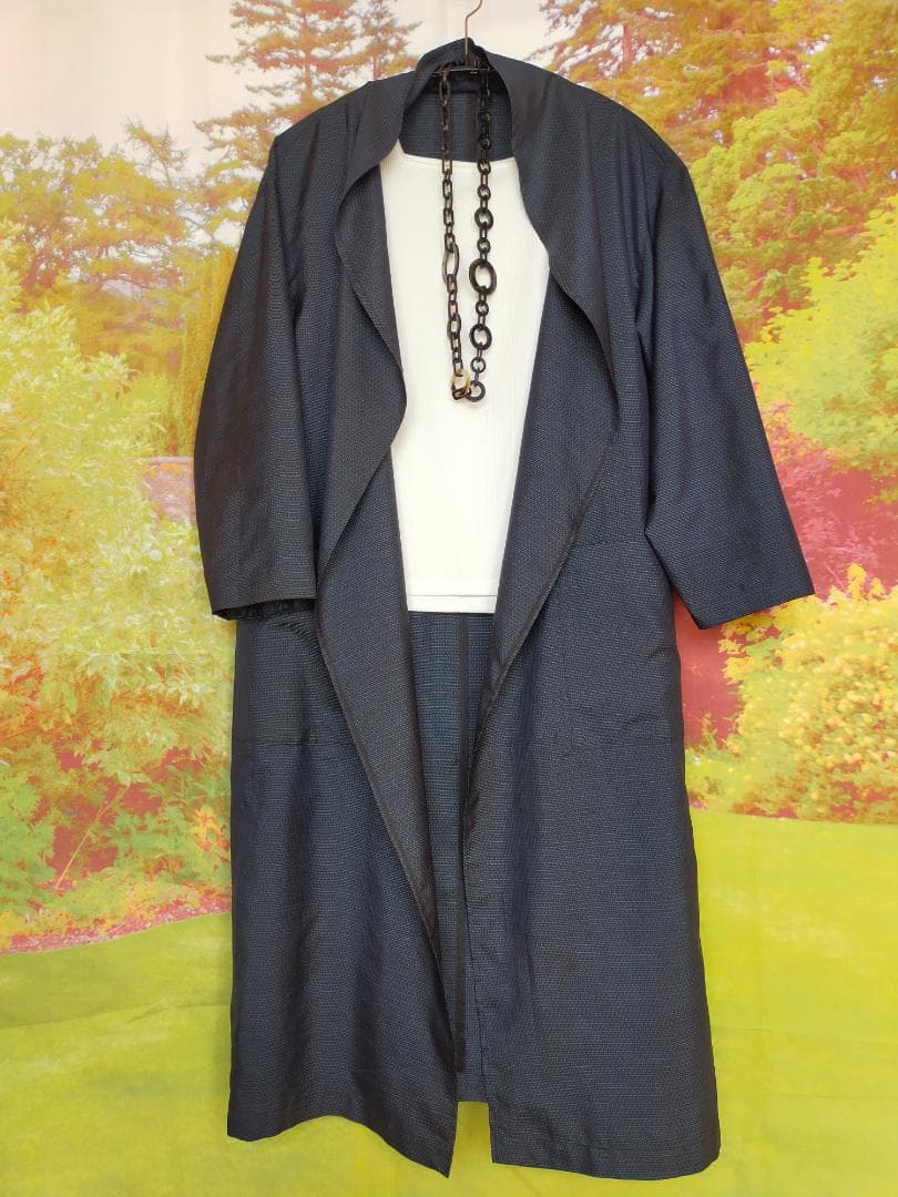 ダークブルー ロングコート オープンフロント 着物リメイク目立った傷や汚れなし