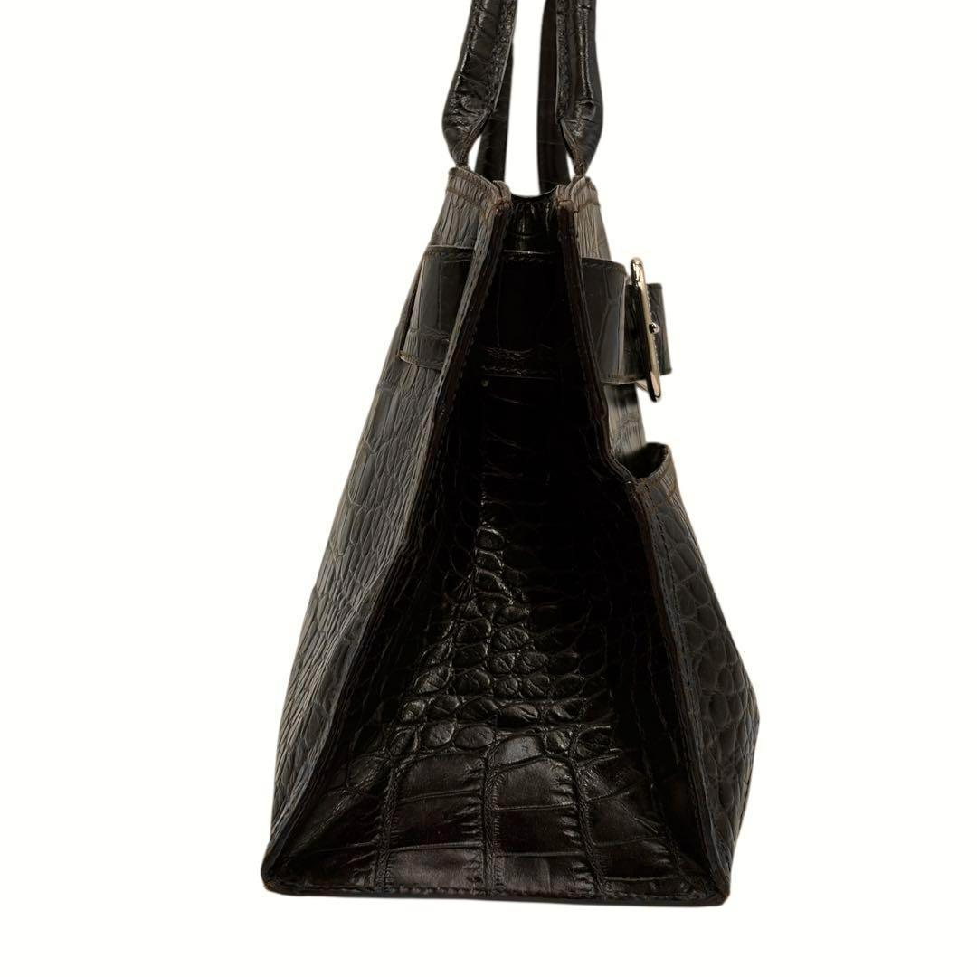 美品 フルラ トートバッグ クロコ型押し ベルト ビジュー 茶色