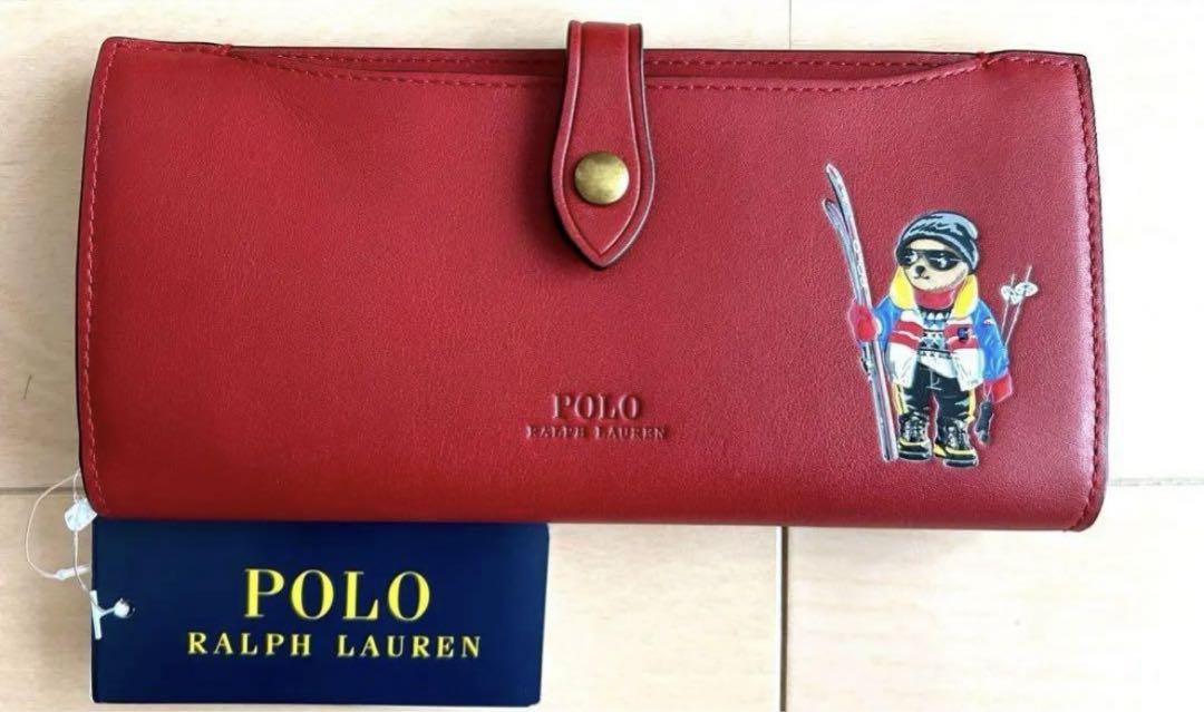 【新品未使用】ポロラルフローレン ポロベア スキーウェア かぶせ長財布 レッド