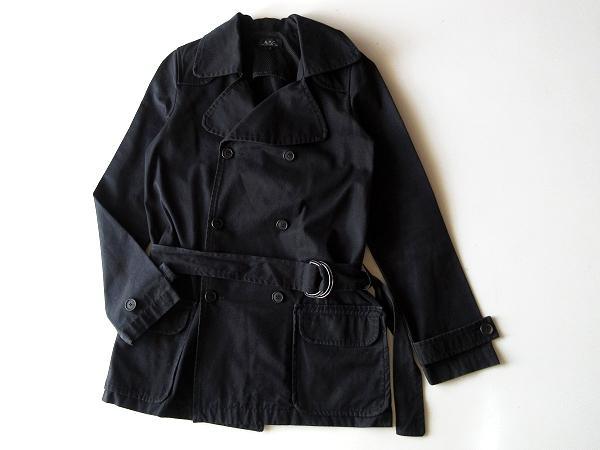 A.P.C. アーペーセー ベルト付 コットンツイル トレンチコート 36 黒