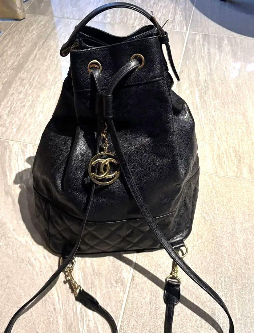 良品　CHANELシャネル ココマーク リュック　黒　キャビアスキン マトラッセ
