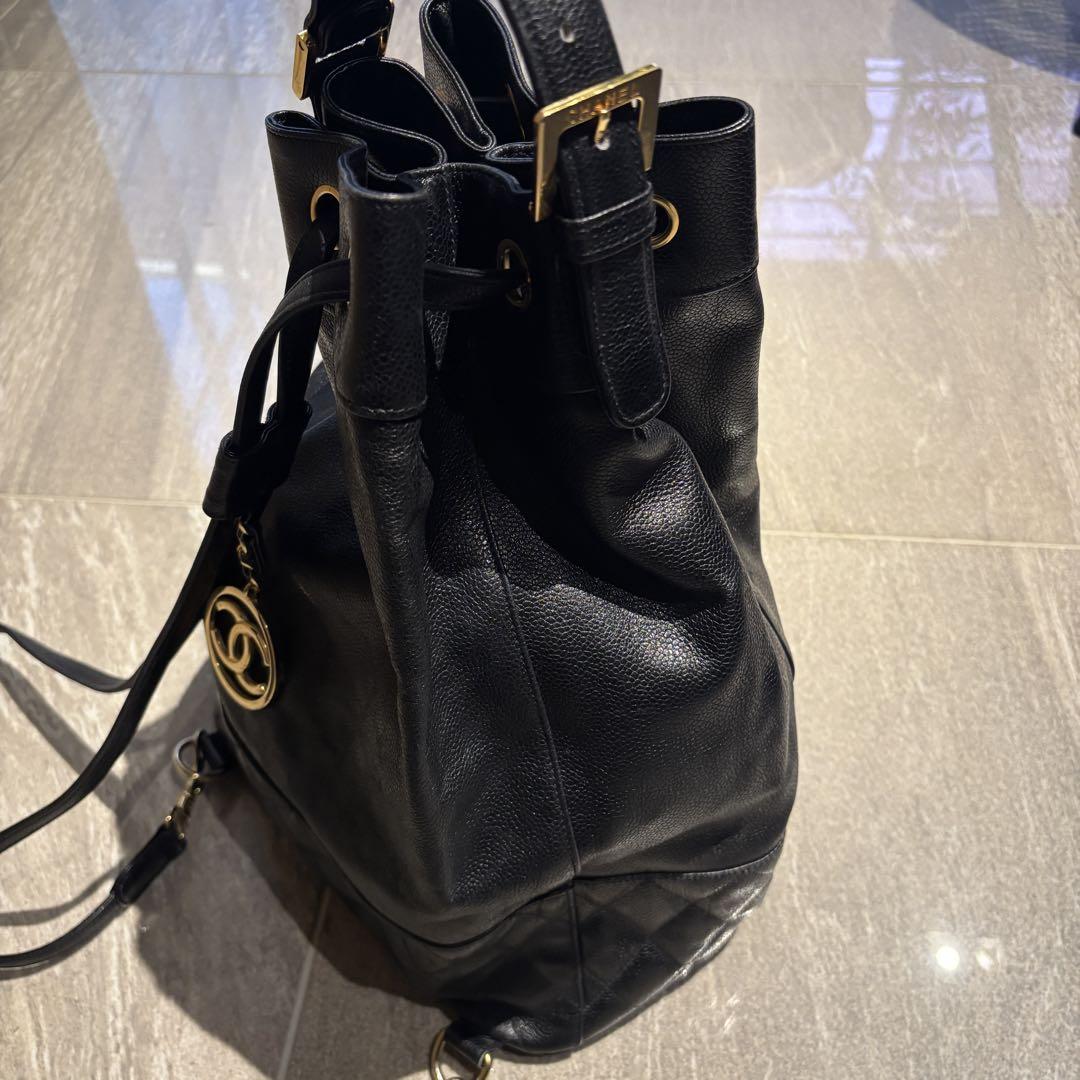 良品　CHANELシャネル ココマーク リュック　黒　キャビアスキン マトラッセ