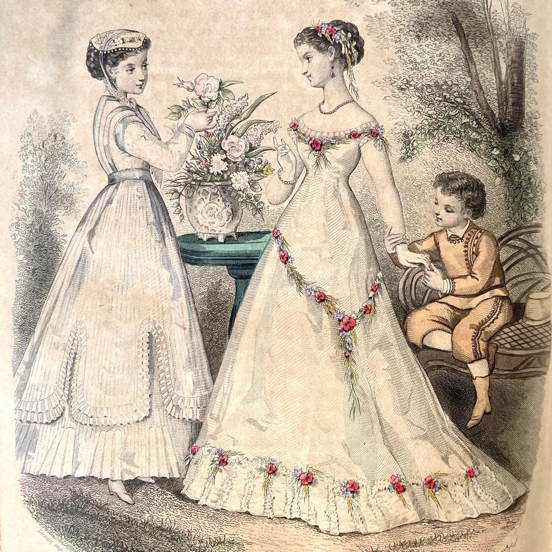 マガジン・デ・ドゥモアゼル1867年　フランスアンティーク　本　古書　彩色銅版画