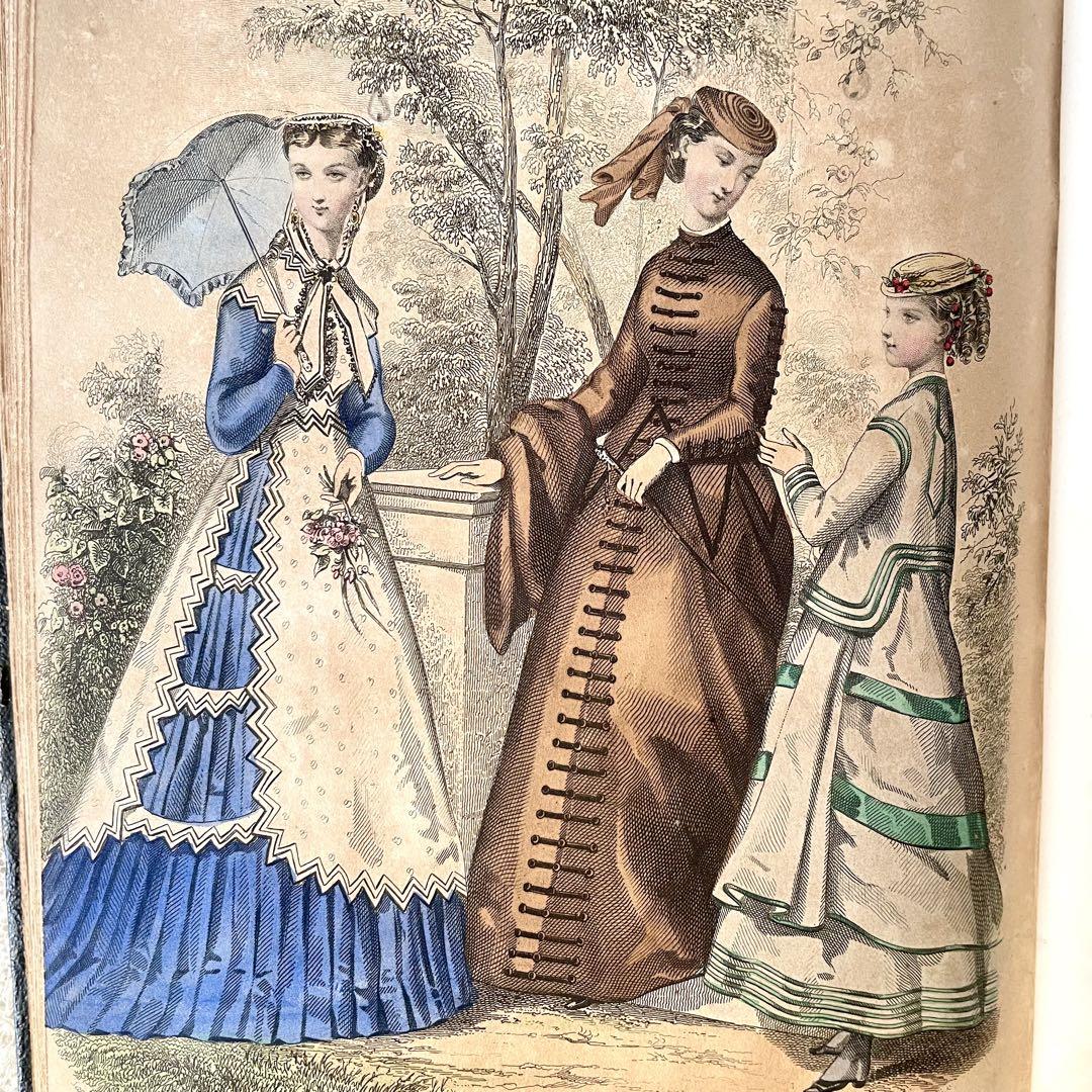 マガジン・デ・ドゥモアゼル1867年　フランスアンティーク　本　古書　彩色銅版画