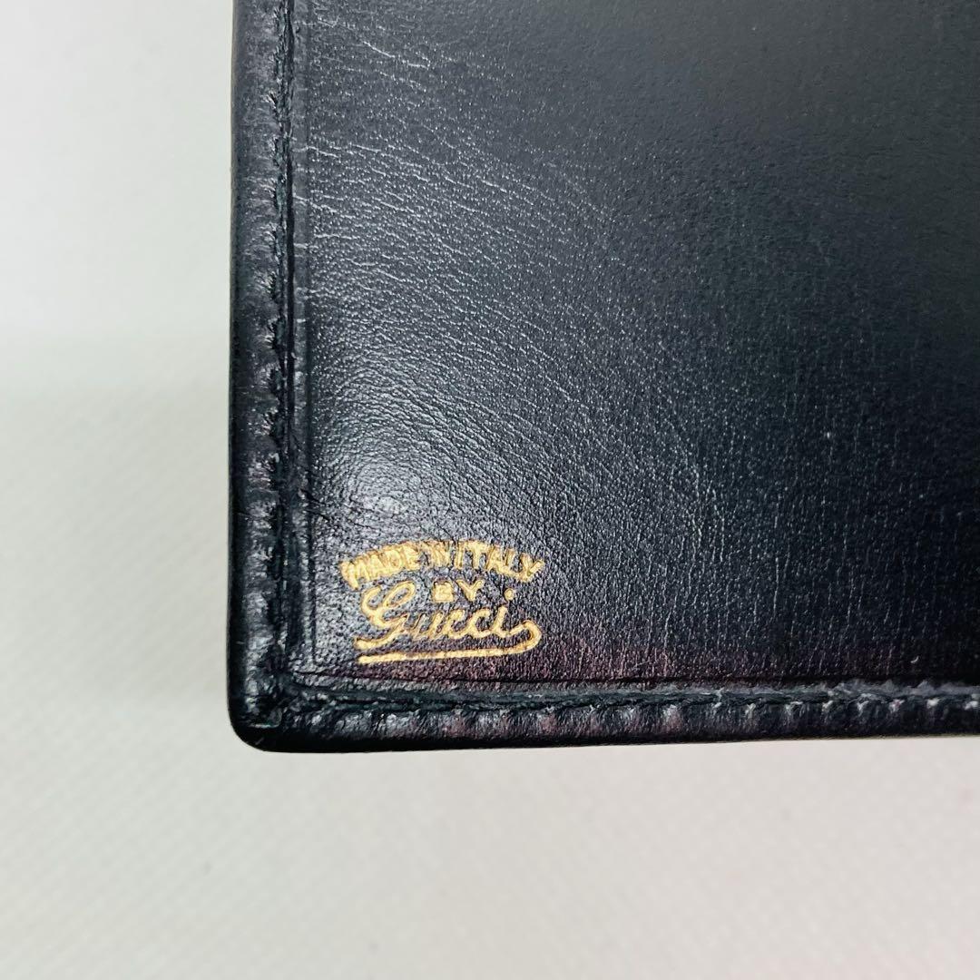 オールド GUCCI ブラックレザー 二つ折り財布シェリーライン黒 506