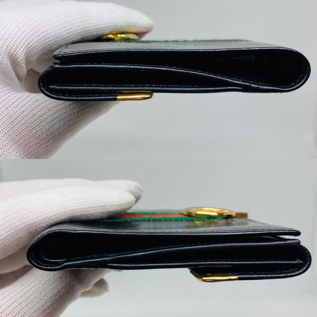 オールド GUCCI ブラックレザー 二つ折り財布シェリーライン黒