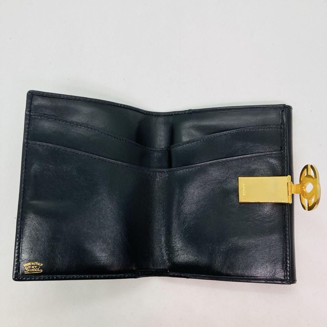 オールド GUCCI ブラックレザー 二つ折り財布シェリーライン黒