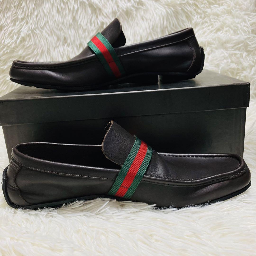 GUCCI グッチ シェリーライン レザー ドライビングシューズ 41 ブラウン