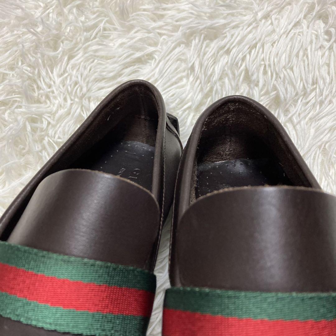 GUCCI グッチ シェリーライン レザー ドライビングシューズ 41 ブラウン