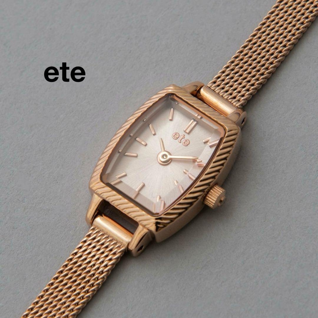 ete トノーフェイス イエローゴールド メッシュベルト ete エテ トノーフェイス ウォッチ アナログ腕時計 ゴールド