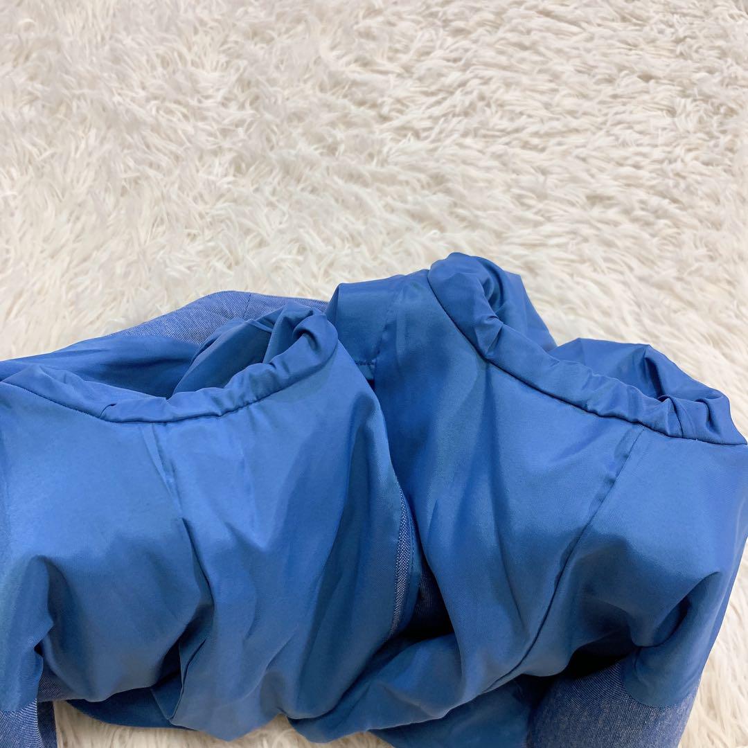 【美品】PLST セットアップスーツ ノーカラー リネン混 スカイブルー L M