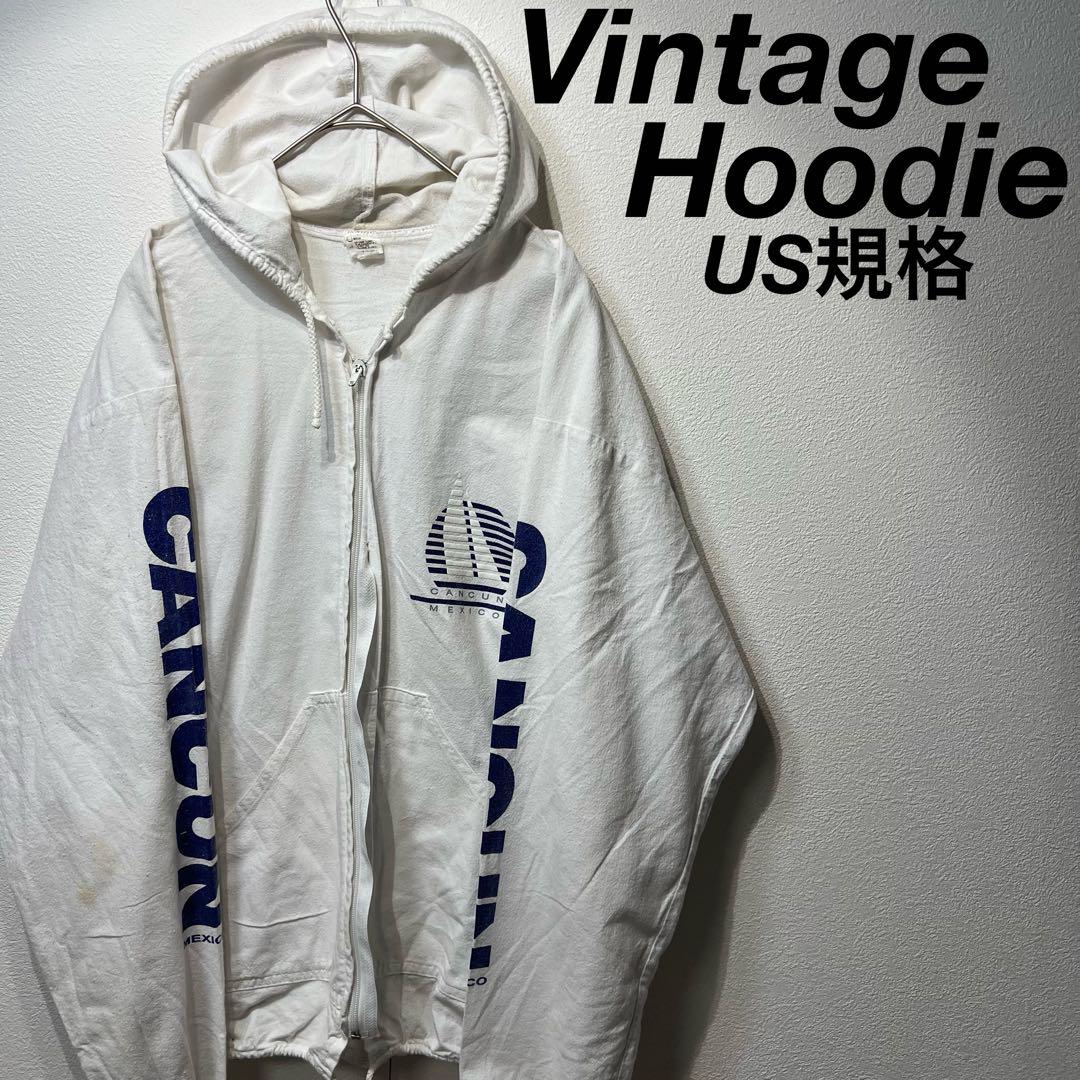 【US規格】希少 Vintage Hoodie プリントロゴ ジップパーカー S