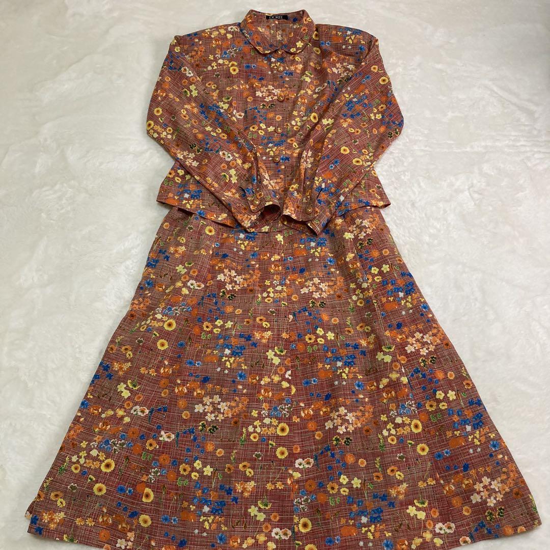 良品✨セットアップ　スカート　花柄　サイズM相当　ロング　レトロ　昭和　総柄