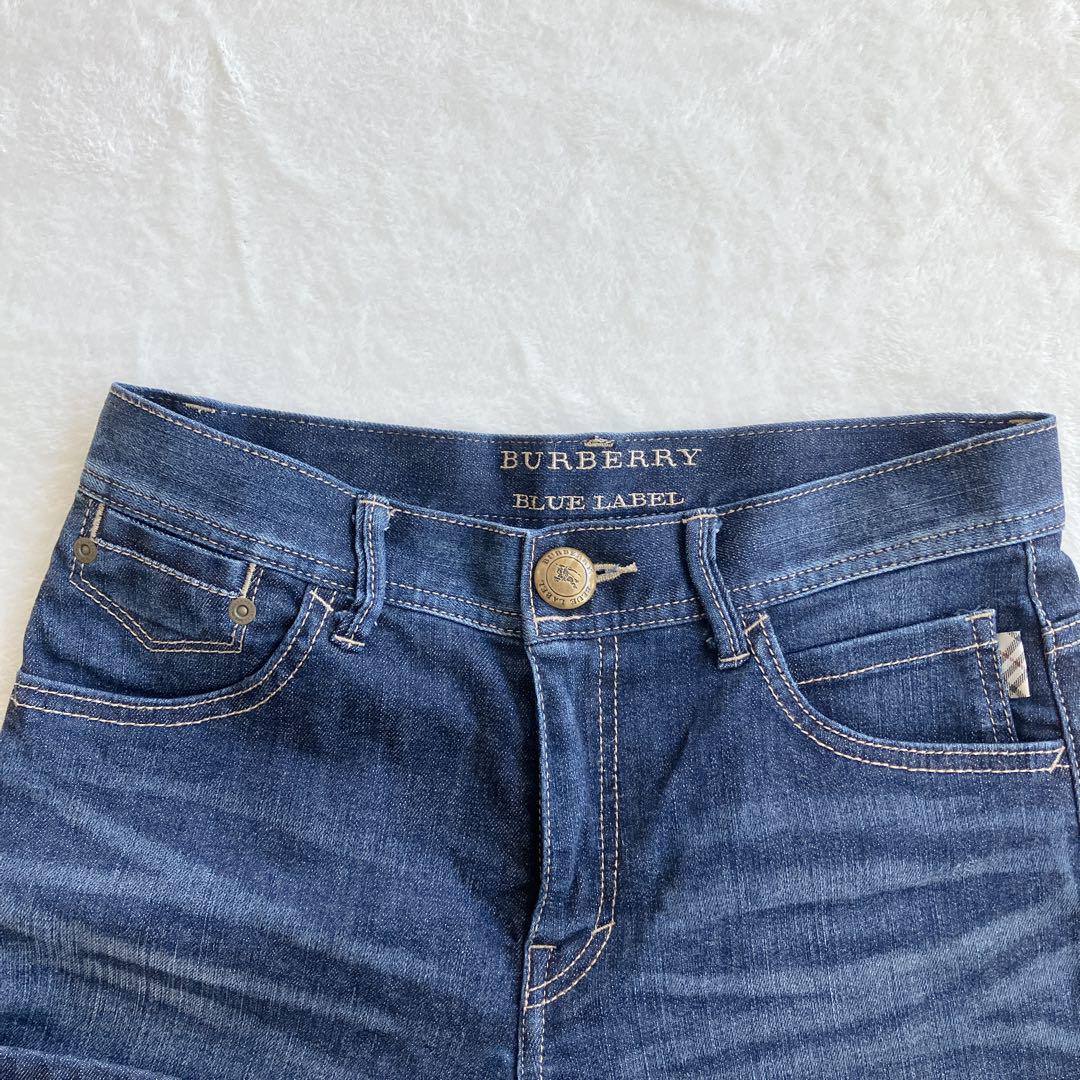 BURBERRY BLUE LABEL バーバリ- デニム地ノーカラーコート36 BURBERRY BLUE LABEL バーバリーブルーレーベル コート Bランク