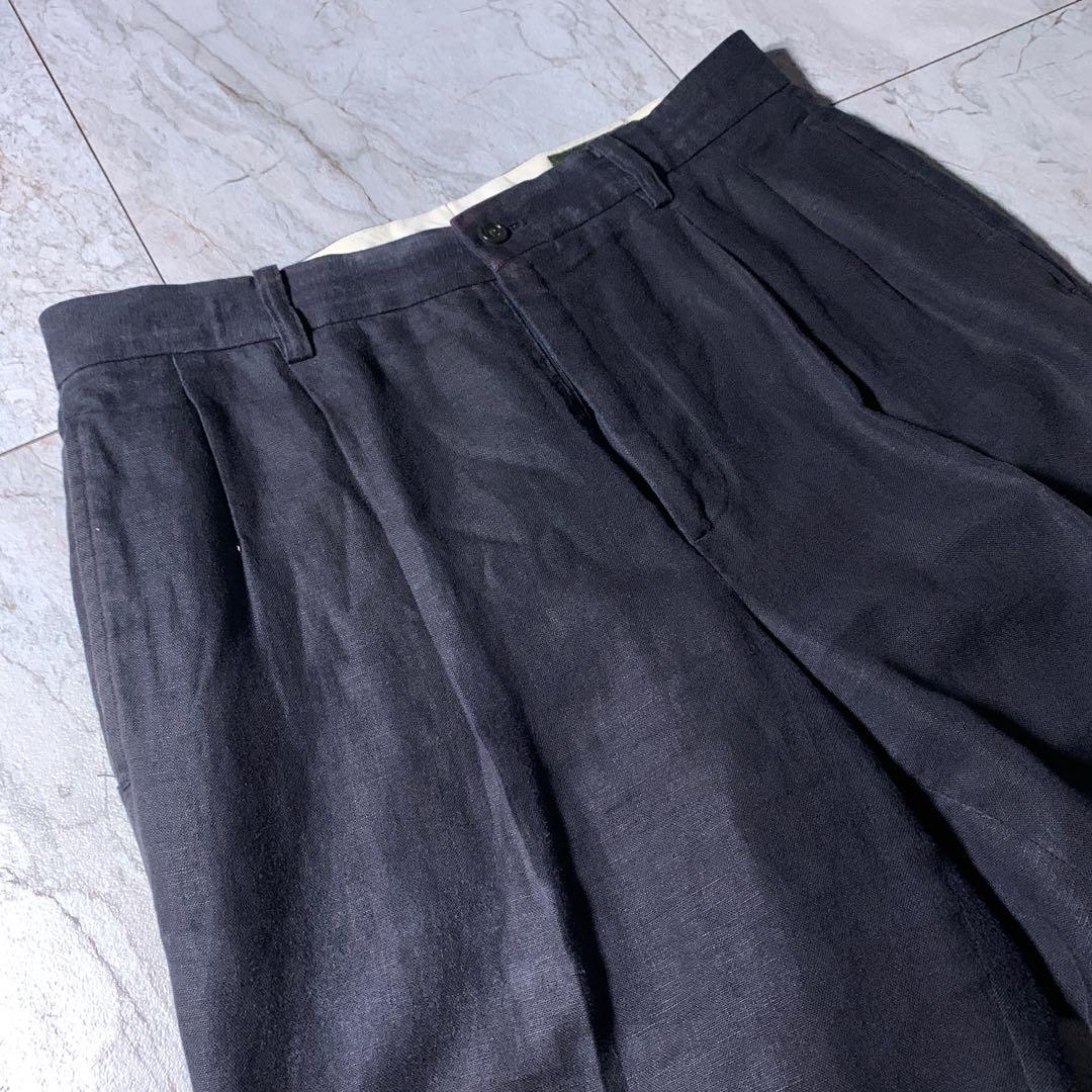 品質が Eddie 00s Bauer W32 ブラック スラックス リネン 2タック パンツ