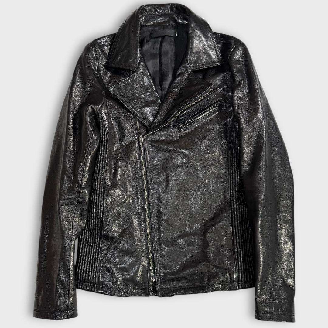 希少 極美品 フーガ ゴートレザー ライダースジャケット プリーツ 裏総柄 本革