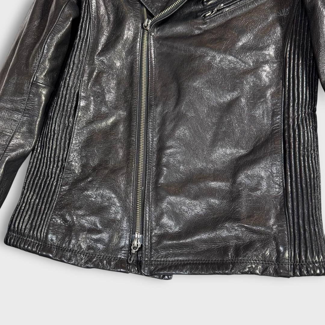 希少 極美品 フーガ ゴートレザー ライダースジャケット プリーツ 裏総柄 本革