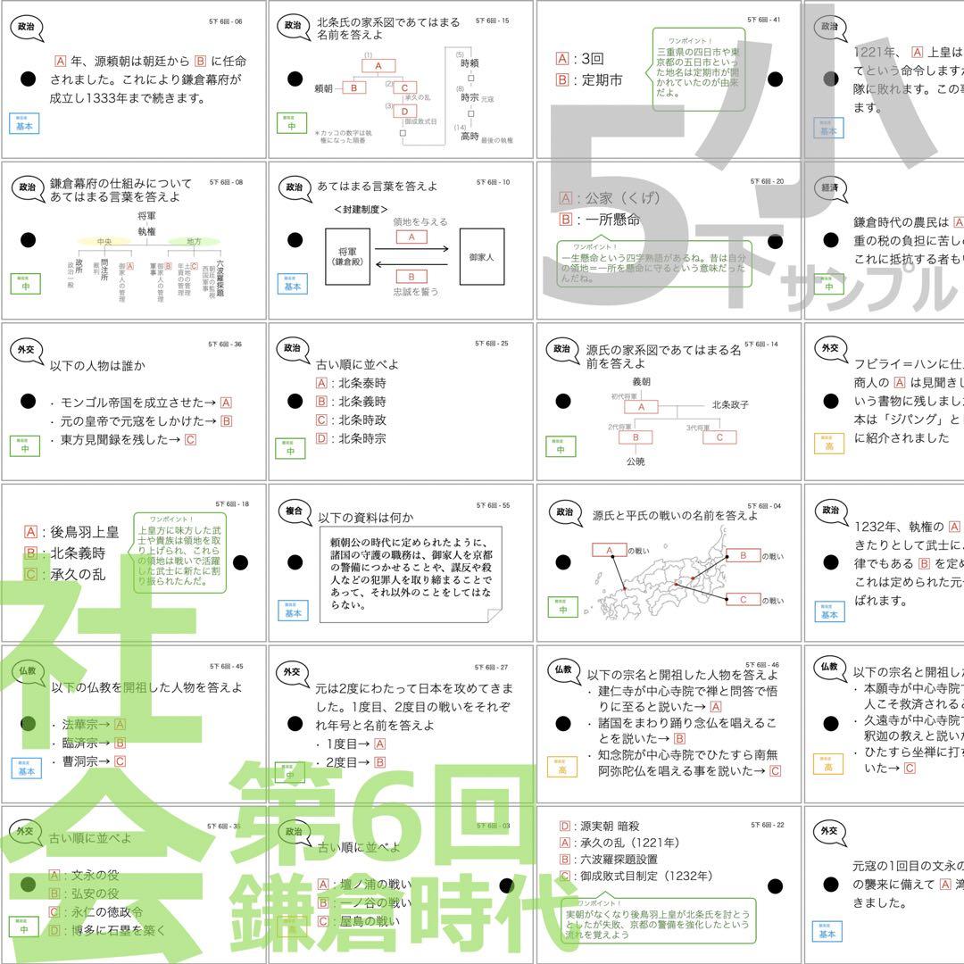 中学受験 暗記カード【5年下 社会・理科1-9回】 予習シリーズ