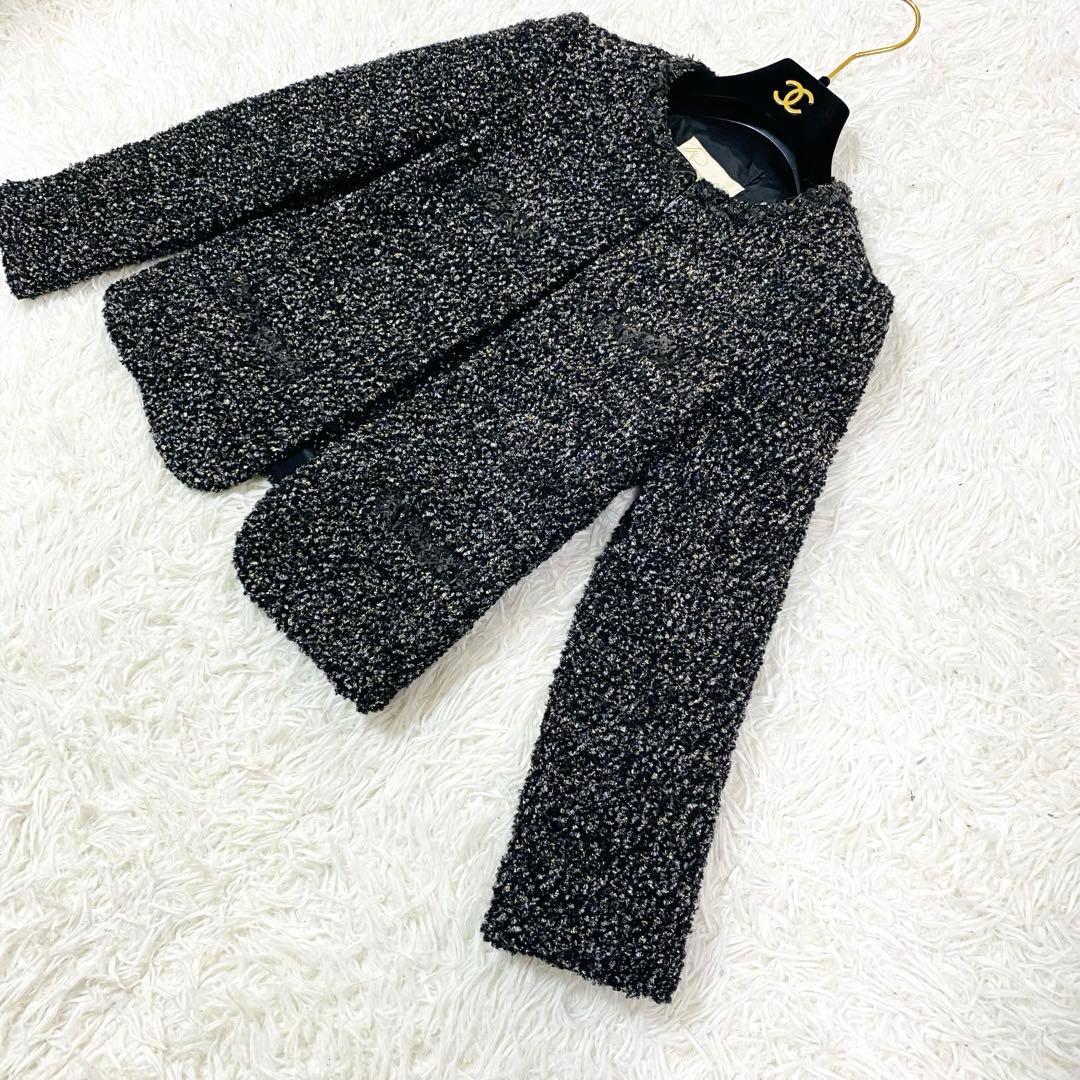 美品✨高級　自由区　ジュールトゥルニエ　ツイードジャケット　ノーカラー　ブラック