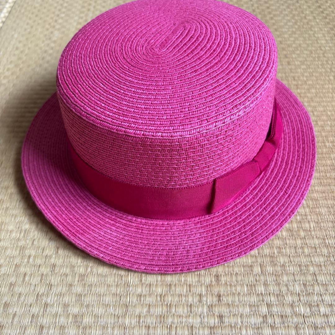 override ピンク 麦わら帽子　ハット　リボン