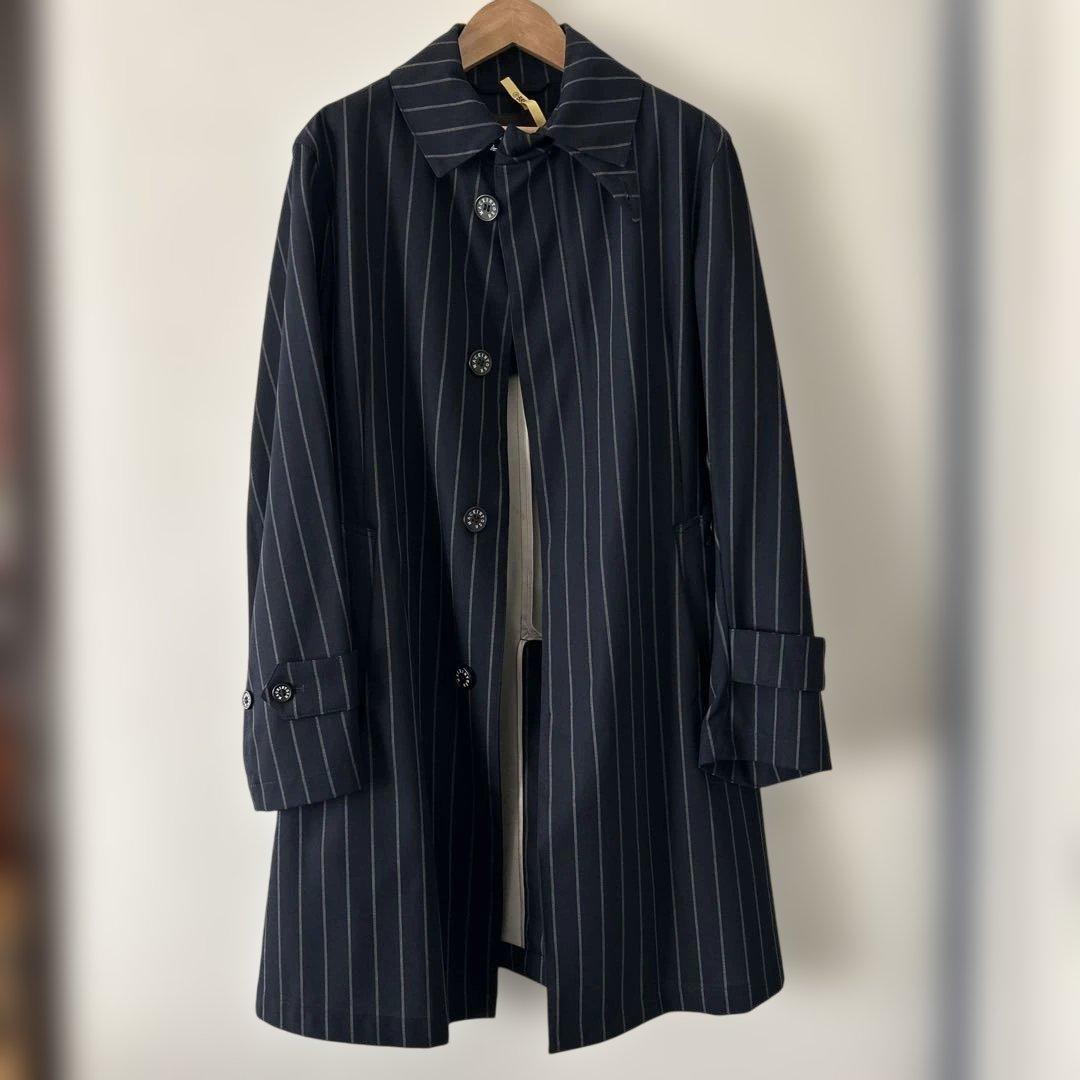 マッキントッシュ ネイビー ストライプ ステン コート クリーニング済M・Mackintosh
