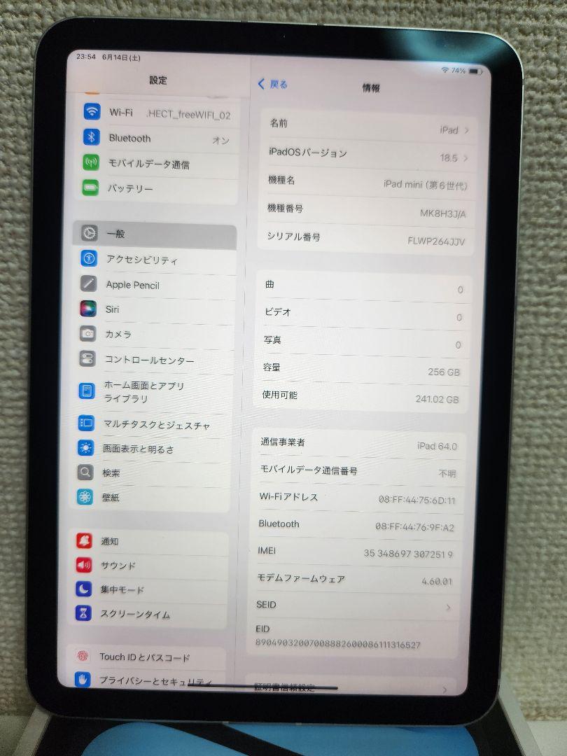 Hanyです、iPadMini6 Wi-Fi Cellular 256GB
