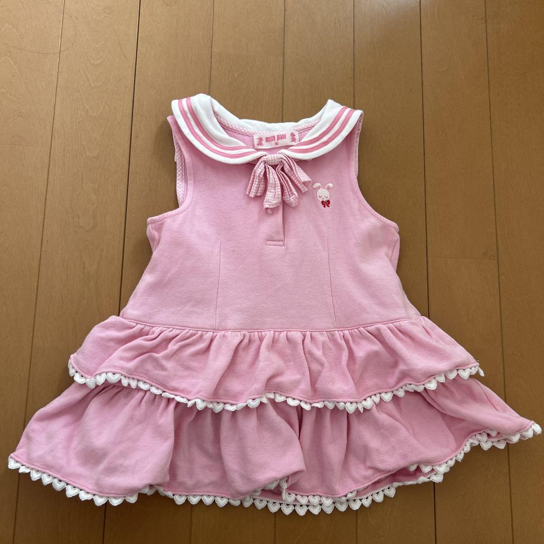 MEZZO PIANO ノースリーブワンピース 120cm 花刺しゅうノースリーブワンピース(120 ラベンダー): キッズ