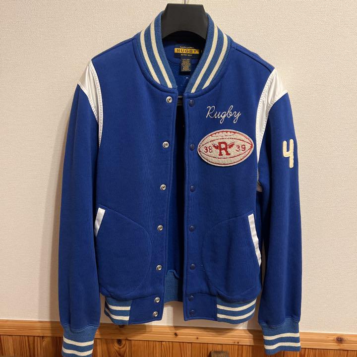 古着 レザースタジャン 袖レザー ウール 刺繍ロゴ ビンテージ ジャストフィット