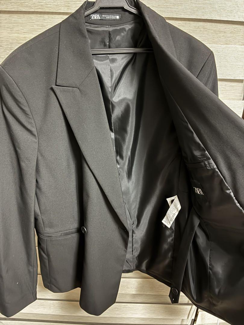 ZARA ザラ ブラック ダブルブレスト テーラードジャケット jp EU
